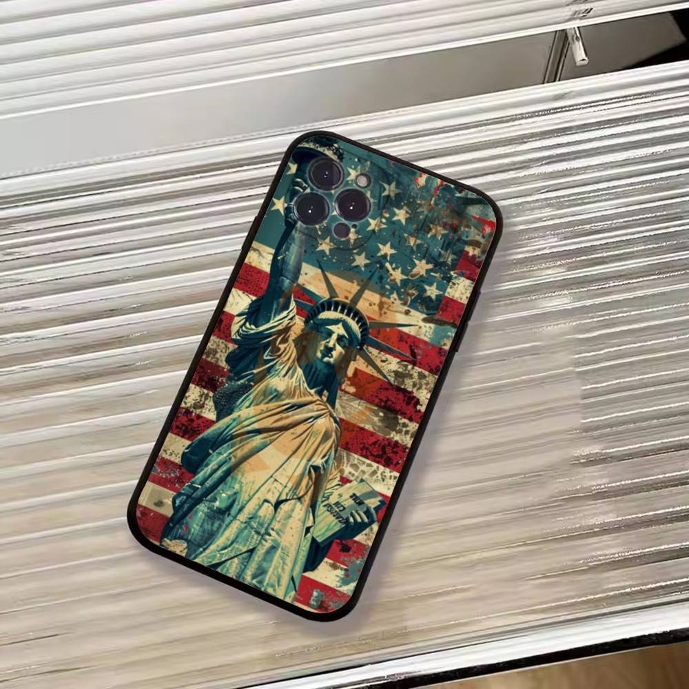 USA A-America Flag Phone Case For iPhone 17,16,15,14,13,12,11 Plus,Pro Max,XS,Soft Silicone Black Cover
