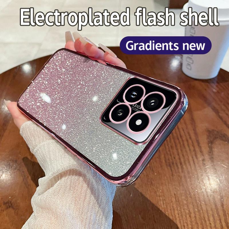 

For Xiaomi 14 Case Glitter Electroplated Cartoon Rabbit Phone Cover with Pull-out Kickstand Purple