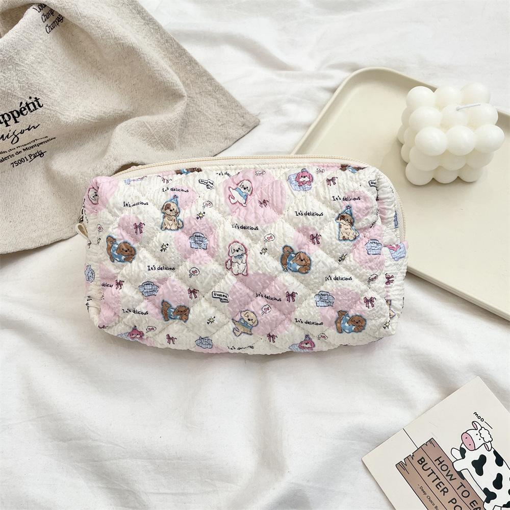 Cute Cartoon Women's Cosmetic Bag College Girls Stationery Pencil Case Handbags Quilted Cotton Ladies Makeup Storage Bags Purse