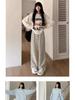 Women's Black and White Striped Terry Pants: High-Waist, Loose, Wide-Leg, Casual Fleece, Spring/Autumn 2025.