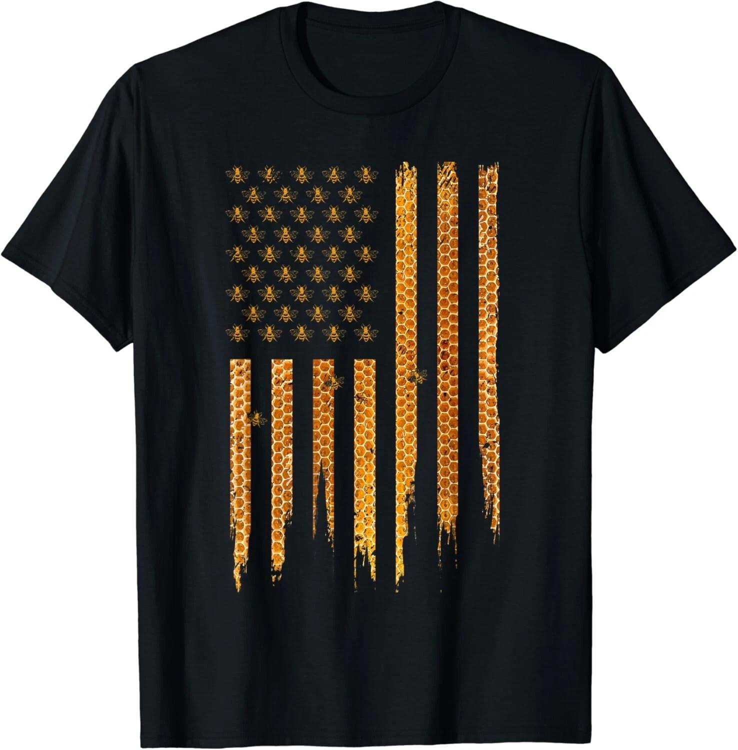 Beekeeping American Flag Honeycomb Honey Bees Beekeeper Gifts Unisex T-Shirt 4XL