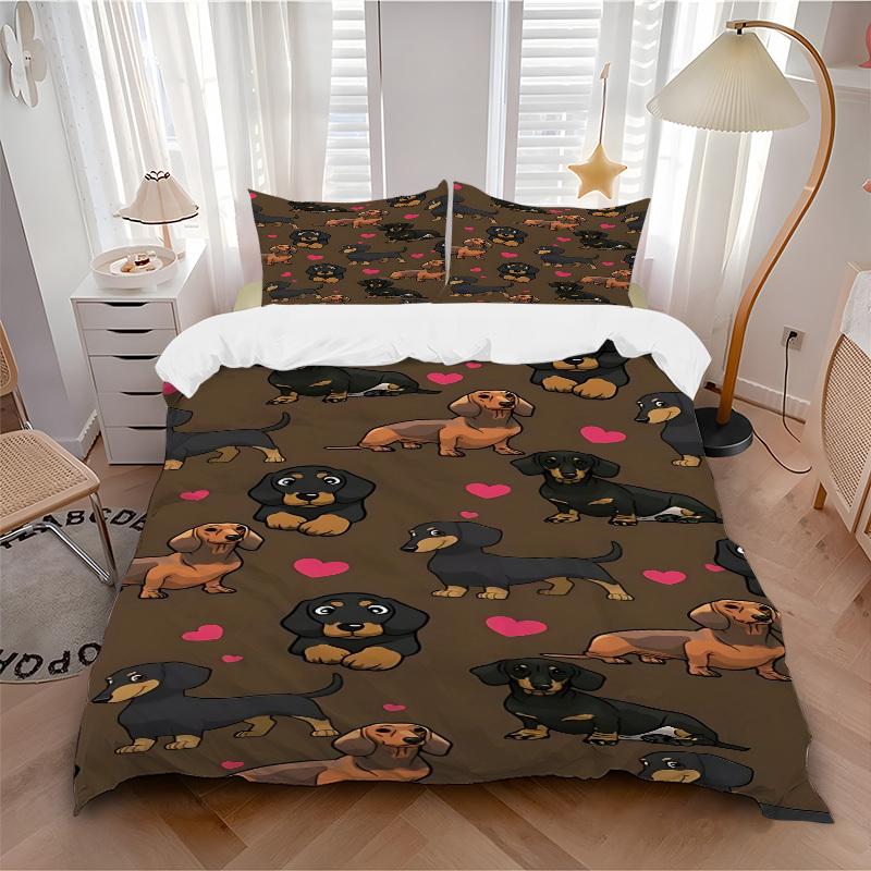 

3pcs Dachshund Hearts print bedding quilt cover, soft and comfortable quilt cover suitable for bedroom and guest room197 135x200cm