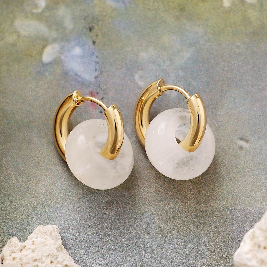 Premium Natural Stone Crystal Donut Earrings Earrings Fashion Commuter Earrings Stainless Steel Earrings Jewelry