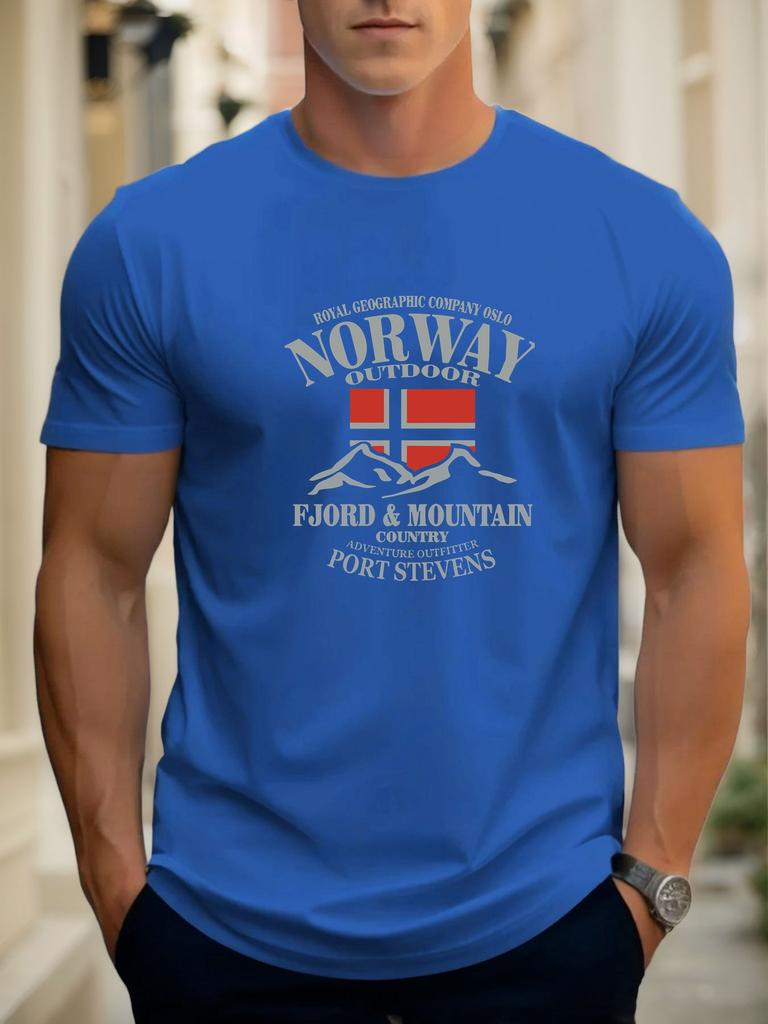 Norwegische Flagge Print 100% Baumwolle Trendiges Herren Damen T-Shirt Sommer Herbst Täglich Outdoor Sport Lässig Locker Street Kurzarm