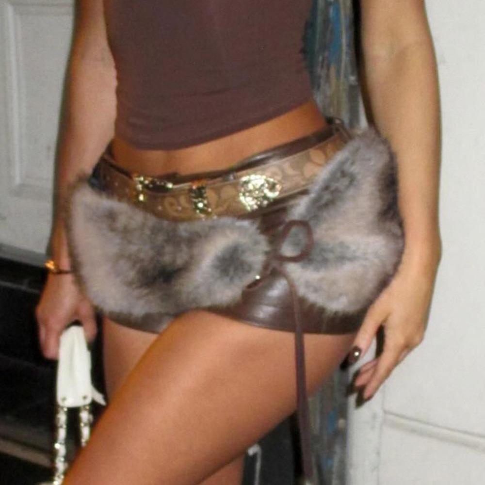 Retro Waistband Faux Fur Plush Belt Sexy Bandage Belt  for Women Trendy Accessories