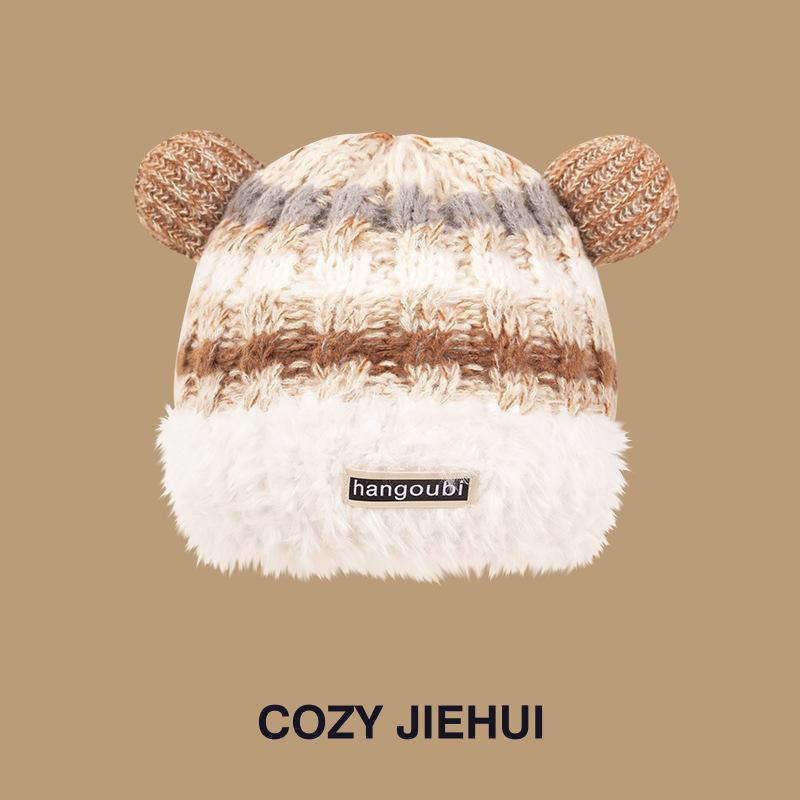 New Cartoon Christmas Wind Age-reducing Striped Knitted Hat Winter Thermal Hat Japanese Dopamine Versatile Wool Hat Women