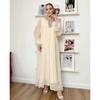 Autumn New Elegant Solid Color Dress Round Neck Diamond Loose Fluffy Splicing Pleated Dress