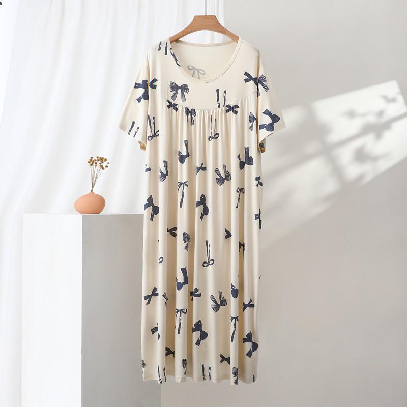 Women's V-Neck Modal Nightgown Dress - Plus Size, Lightweight, Indoor/Outdoor Wear for Spring & Summer