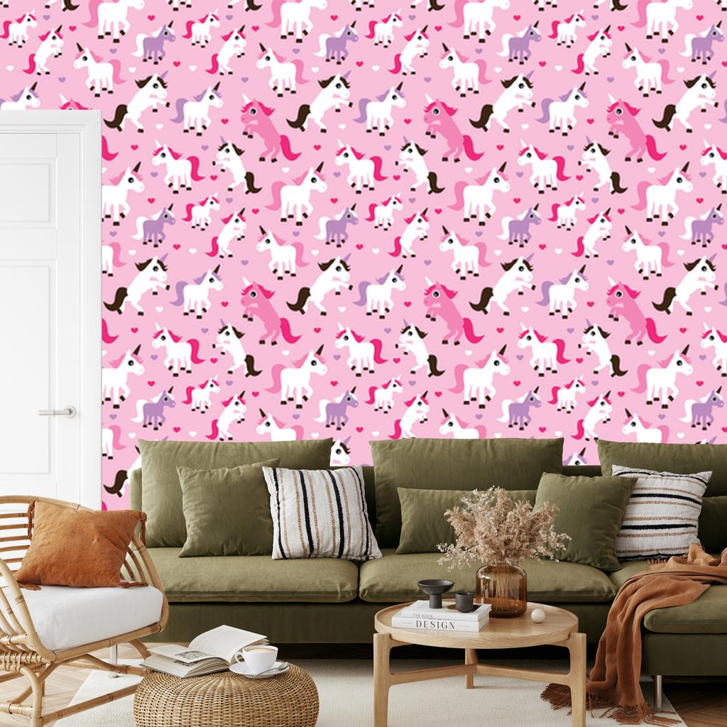 Unicorns and Hearts Wallpaper for Living Room and Bedroom 50x1000