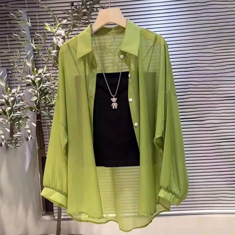Pearlescent Chiffon Sun Protection Cardigan - Women's Long Sleeve Loose Fit
