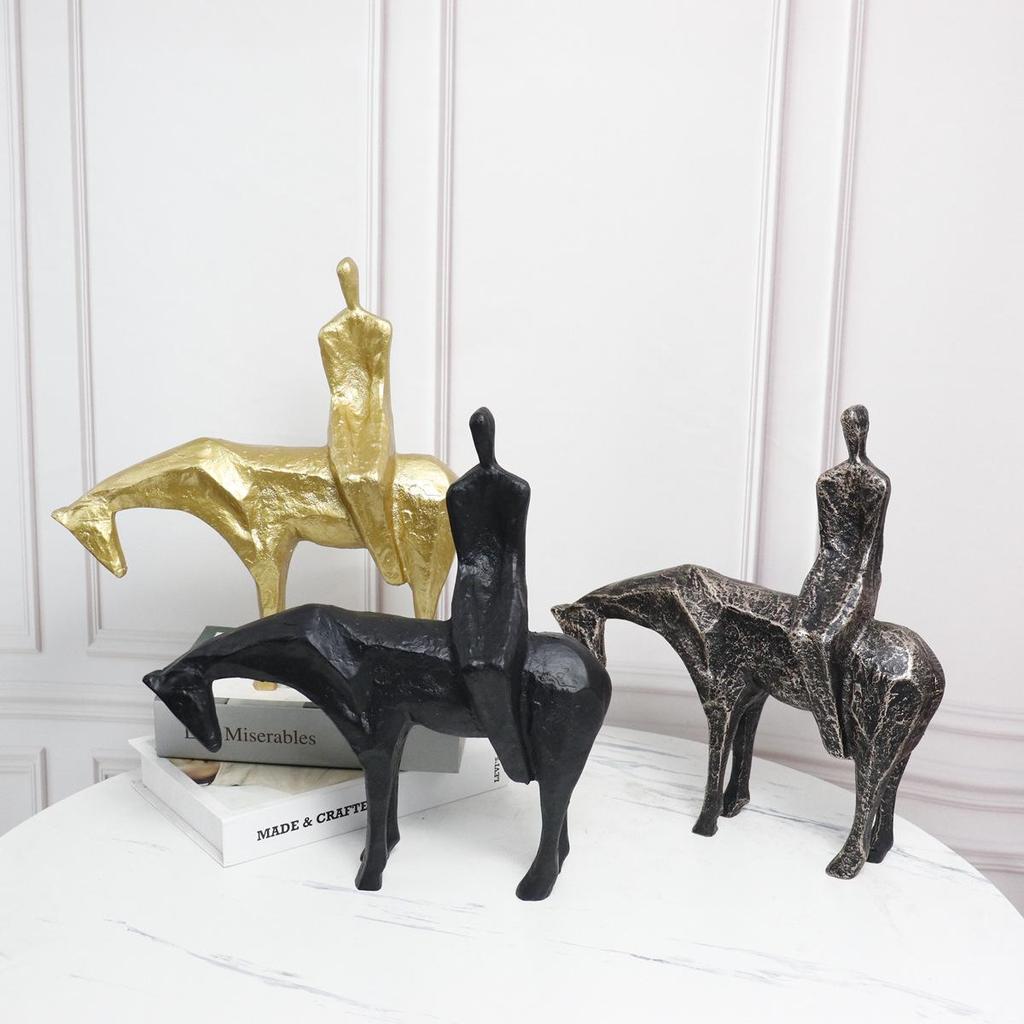 Modern Nordic Abstract Horse-Riding Figure Ornament - Chinese Style Decor for Office, Hotel, or Home Entrance.