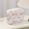 Cute Small Makeup Pouch Bow/Floral Quilted Cosmetic Organizer for Travel Daily Puffy Cotton Toiletry Pencil Purse with Zipper for Women Girls
