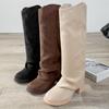 X702-F9 Autumn and Winter New 2025 Retro Suede Stacking Boots Coarse Heel High Heel Maillard Show Boots Women