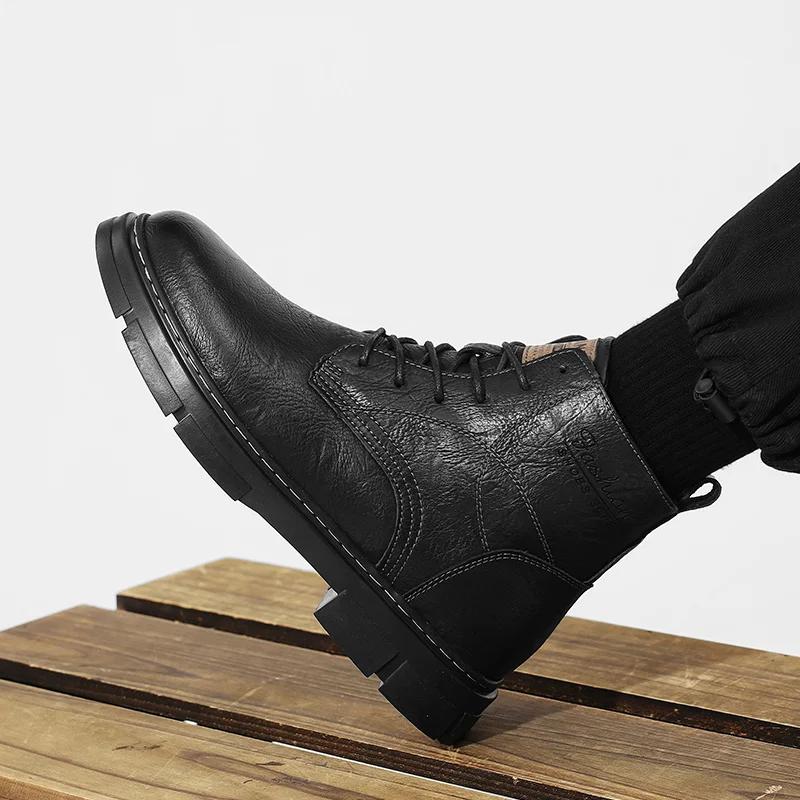 Golden Sapling New Genuine Leather Boots for Men Concise Ankle Boot Male Outdoor Non-slip Hiking Botas Climbing Shoes