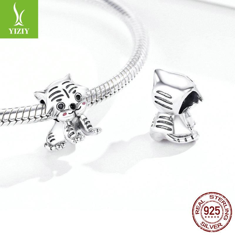 Yinziyun S925 Silver Little Tiger Bead - DIY Cute Animal Bracelet Charm SCC1573