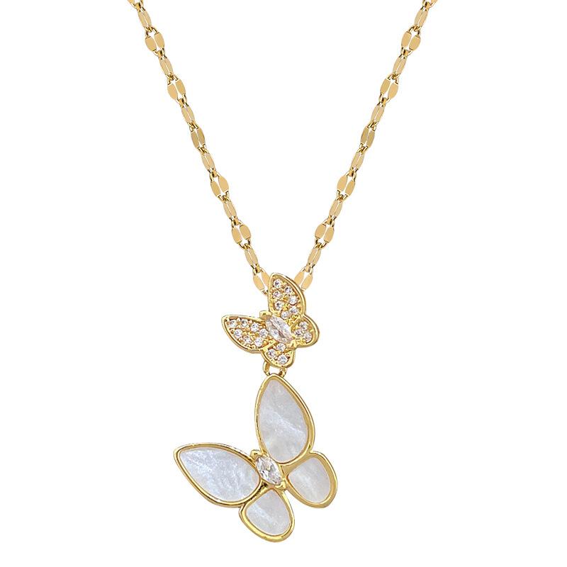 Light Luxury Fritillary Butterfly Micro-Inlaid Real Gold Necklace Women'S Transfer Collarbone Chain With Jewelry