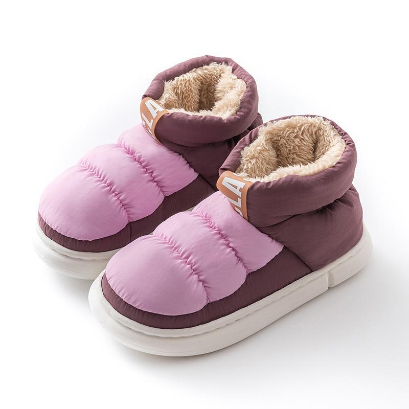 Fall/Winter Mid-Calf Down-Filled Cotton Boots Color-Blocking Couple's Style Outerwear for Men and Women Warm Fleece Lining Thickened Design