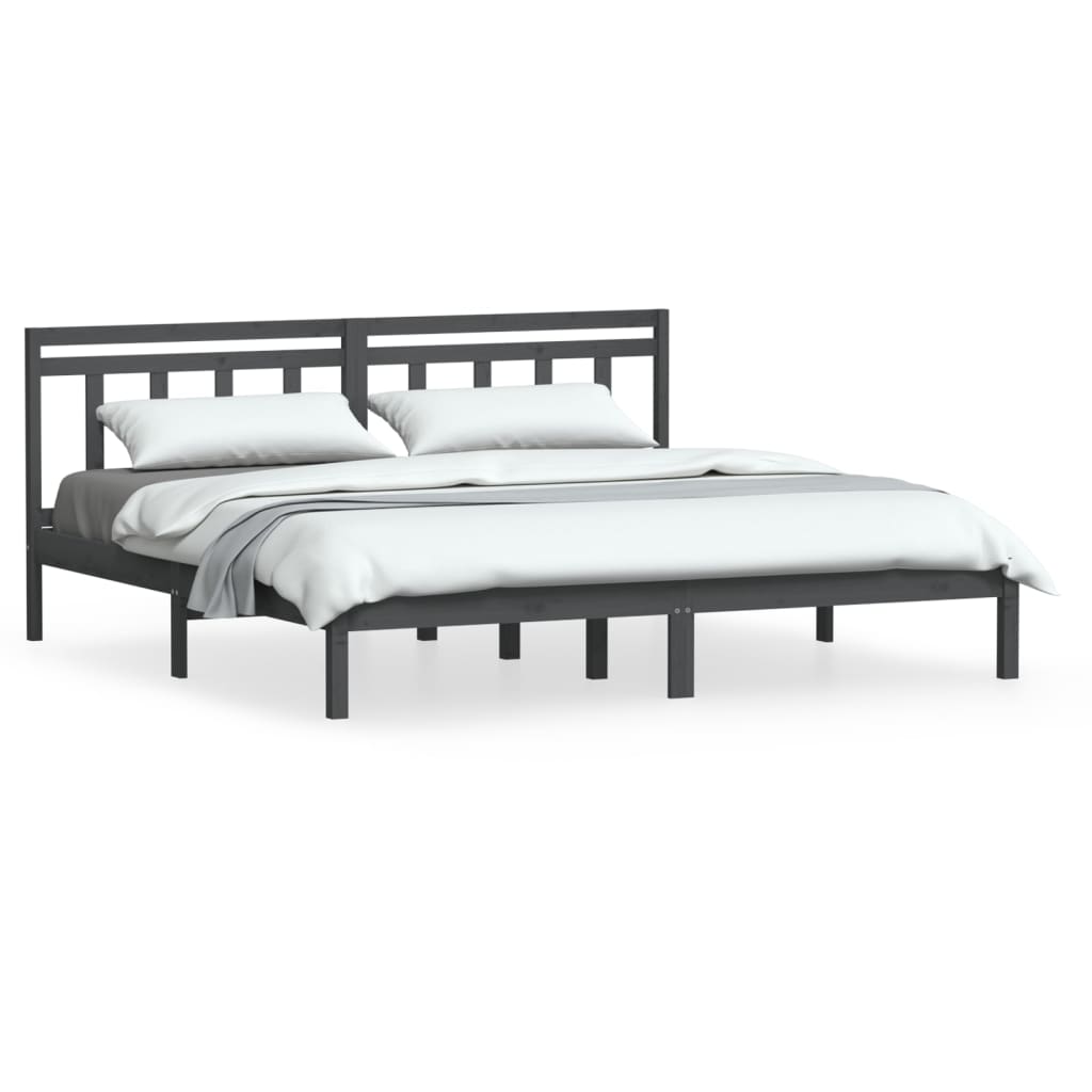 Solid Wood Bed Frame Gray Pine 200x200 cm