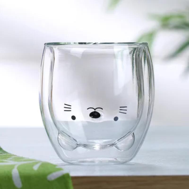 Kreative süße Bär Doppelschicht Kaffeetasse Doppelglas Tasse Karton Tier Milch Glas Dame süße Katze Ente Hund Geschenk Weihnachtsgeschenk 250ml