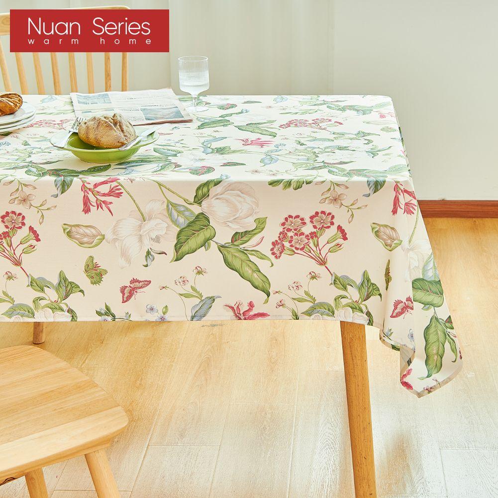 1PC Simple Spring Pastoral Print Tablecloth Fringe Decor for Tables Dining Coffee Makeup Table Decor Nuan Series