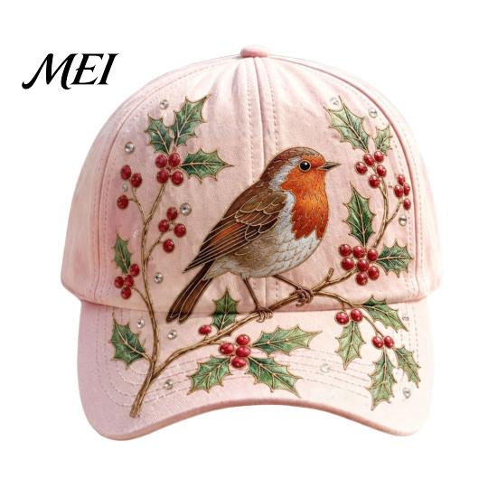 Baseball Cap for Women, Embroidery Flower Bird Pattern Hat, All-weather Adjustable Fit Gardening Sun Hat Spring Summer Outdoors Hummingbird