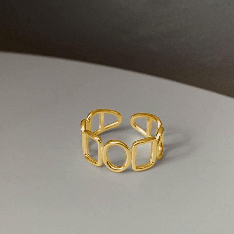 

Простое геометрическое квадратное кольцо-стек, женское, нишевый дизайн, чувство холодного света, открывающееся, регулируемое кольцо на указательный палец, кольцо на мизинец, праздничная бижутерия
