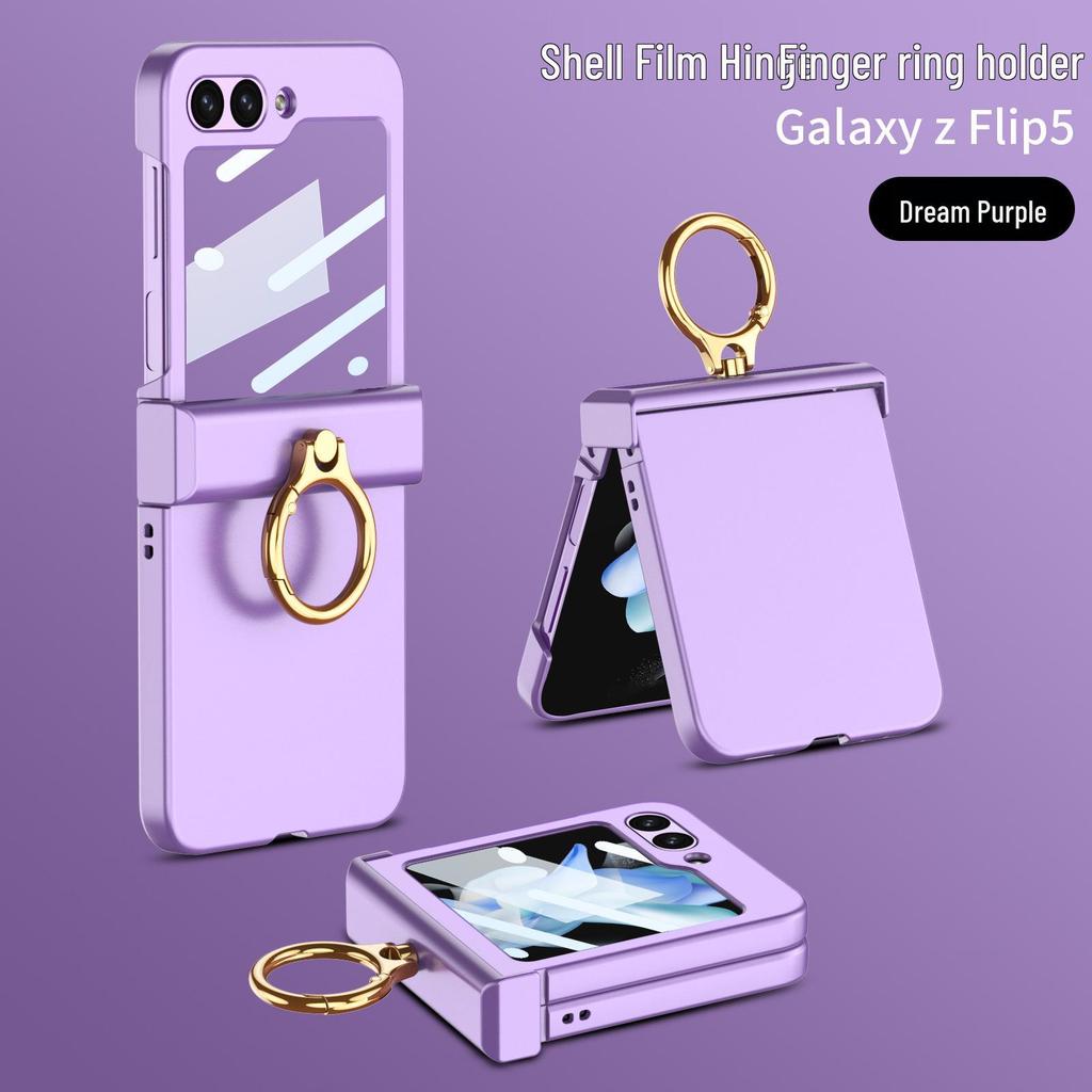 GKK Samsung Z Flip5 Full Coverage Frosted Case with Finger Ring Buckle & Small Folding Hinge.