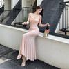 French Gentle Style Sexy Mesh Patchwork Spaghetti Strap Dress for Women, Summer Elegance, Slimming Fit Mermaid Long Dress