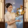 Handmade Rabbit Hoop Lamp Glowing Chenille Stems Craft Bunny Wreath Lantern  Mid-Autumn Festival