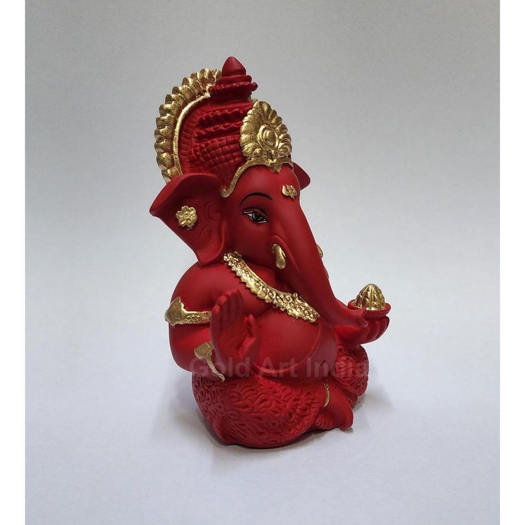 Mukut Ganesha Idol for Car Dashboard Maroon Red and Gold Small Ganesha Murti Ganpati Idol