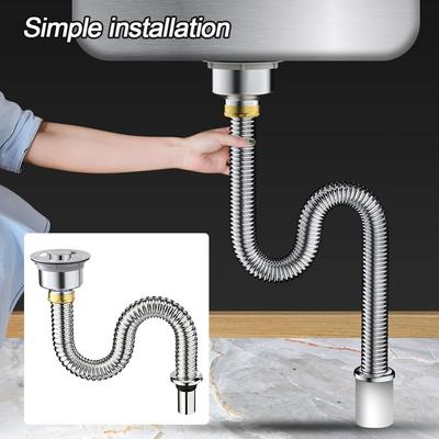 Stainless Steel Kitchen Sink Drain Pipe Water Hose Anti-odor Sink Strainer Connection Overflow Drain Tubing Pipe Universal
