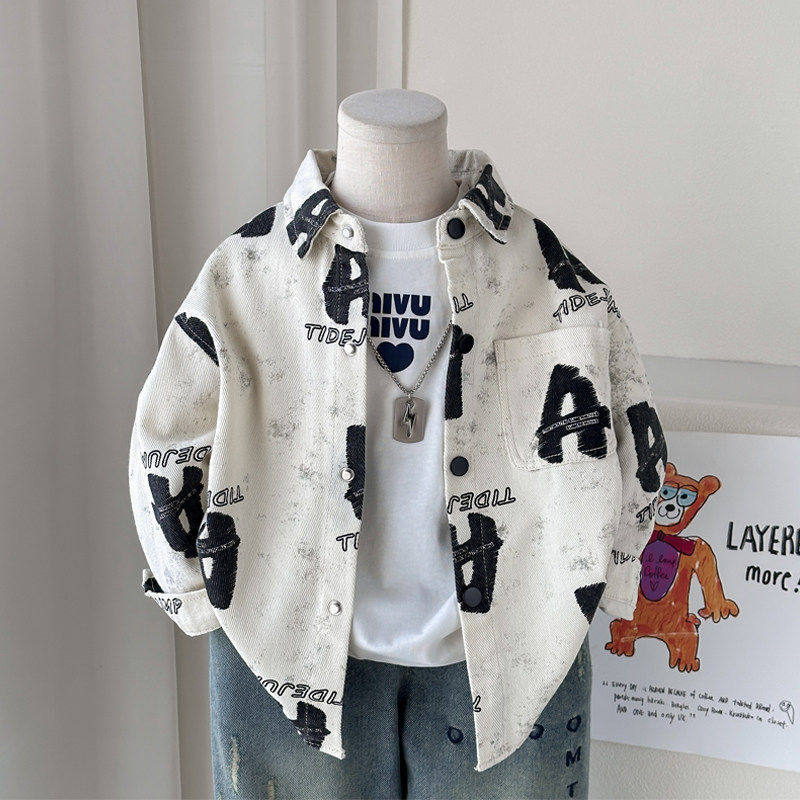Boys Spring Autumn Thin Long Sleeve Shirt Jacket Kids Collar Top 100