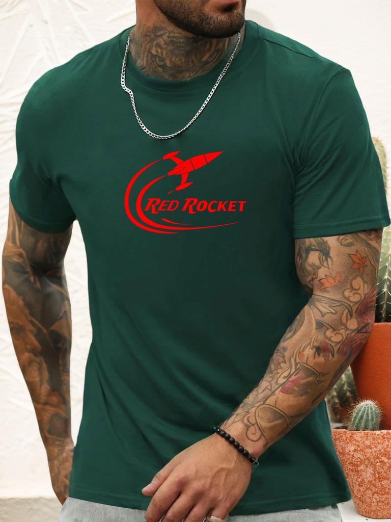 Short Sleeve TShirt RED ROCKET Mens 100 Cotton Pattern Printed Shirt Summer Round Neck Breathable Casual Fashion Cool Tee