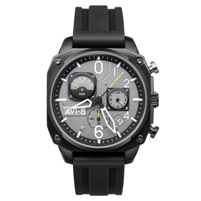 Hawker Hunter Retrograde Chronograph Taktisches Schwarz Kautschukarmband Graues Zifferblatt Quarz AV-4052-R1 Herrenuhr