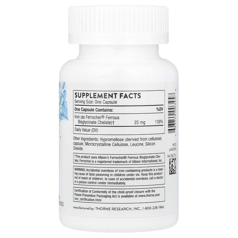 Iron Bisglycinate, 60 Capsules (25 mg per Capsule)