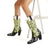 Fashion Cowboy Western Boots Women's Embroidery Mid Calf Boots Patchwork Snakeskin Mixed Colours Heels Shoes