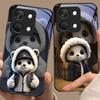 Cute Little Panda For OnePlus Nord 3 5 6T 7 Pro 8 12 10T Reno8 Lite 5G 10R Nord N30 Hard Shell Tempered Glass Phone Case Black