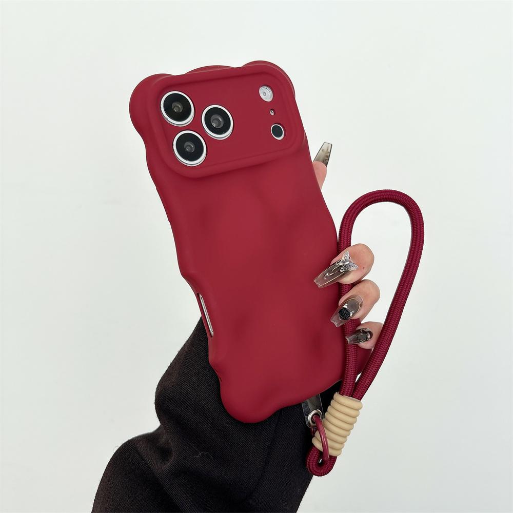 

Luxury Wrist Strap Matte Water Ripple Lanyard Phone Case For iPhone 17 16 15 14 13 Pro Max Solid Color Soft Silicone Back Cover iPhone 13