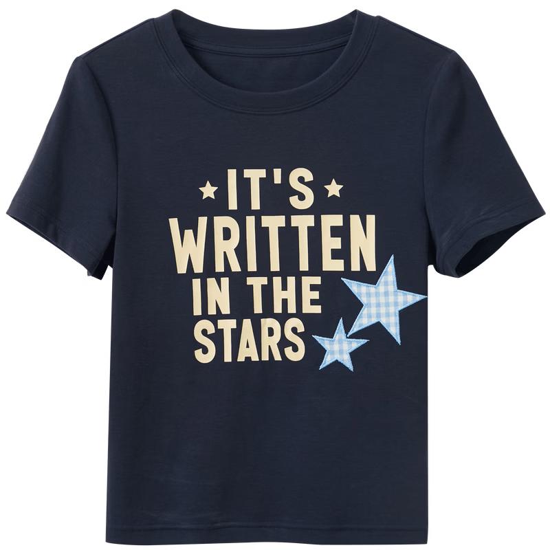 SanCai 2026 Summer Letter Print Slim Short T-shirt M