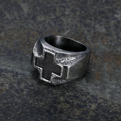 Tytanowa Stal Pierścień Krzyż Punk Gotycki Unisex Srebrna Biżuteria Styl Vintage
