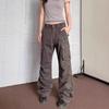 Mens Relaxed Fit Cargo Straight Leg Pants With Pleated Pockets Vintage Streetwear Style