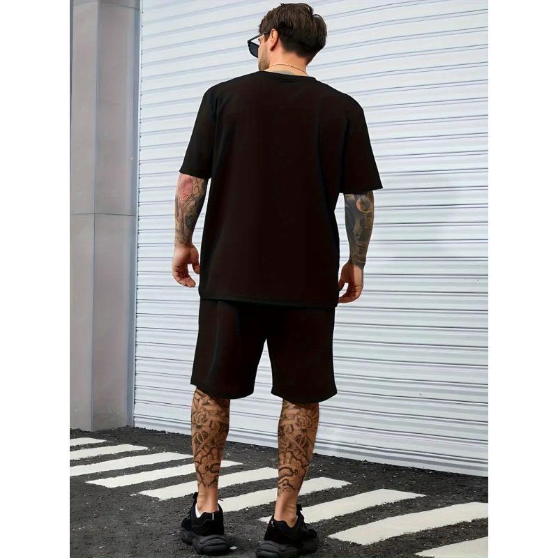 European Size Simple Horse Head Print Men's Short Sleeve T-Shirt and Drawstring Casual Sportswear , Suitable for Spring/Summer