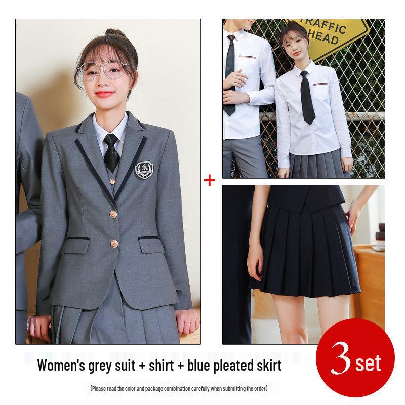 Unisex College-Style JK Uniform: Pleated Skirt & Suit Set