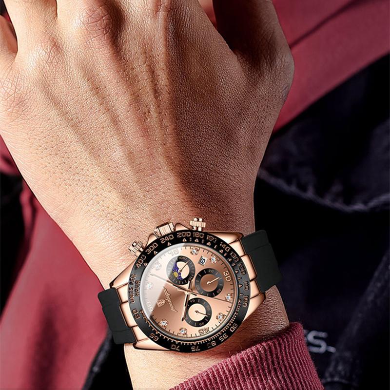 Orologio Uomo Cronografo 3 Occhi 42mm – Impermeabile Al Quarzo Con Calendario, Cinturino In Silicone E Acciaio