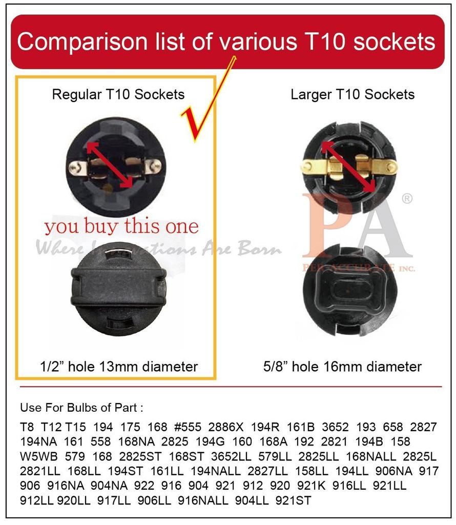 PA 10pcs T10 LED White 6000K Car Room Lamp/License Plate Light Interior Light 3528 LED Element Bulb 1/2" Socket