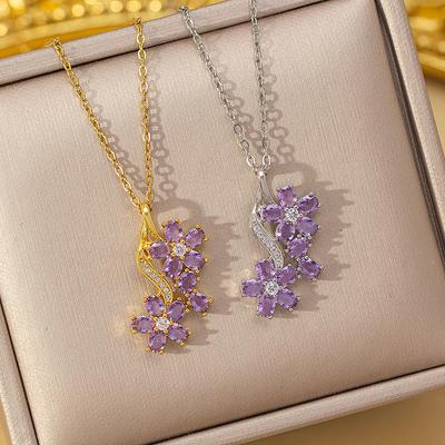 Titanium Steel Flower Necklace Women Elegant Luxury Fashion Collarbone Chain Jewelry