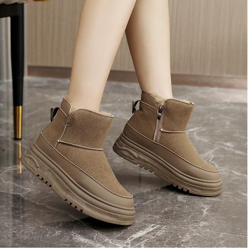 Autumn and Winter High Top Shoes for Women, Solid Color Snow Cotton Shoes, Sports and Leisure with Plush Cotton Thick Soled Shoes