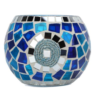 Tealight Candle Holder European Style Blue Ocean Theme Blue Green Reflected Light Glass Candle Holders for Decoration