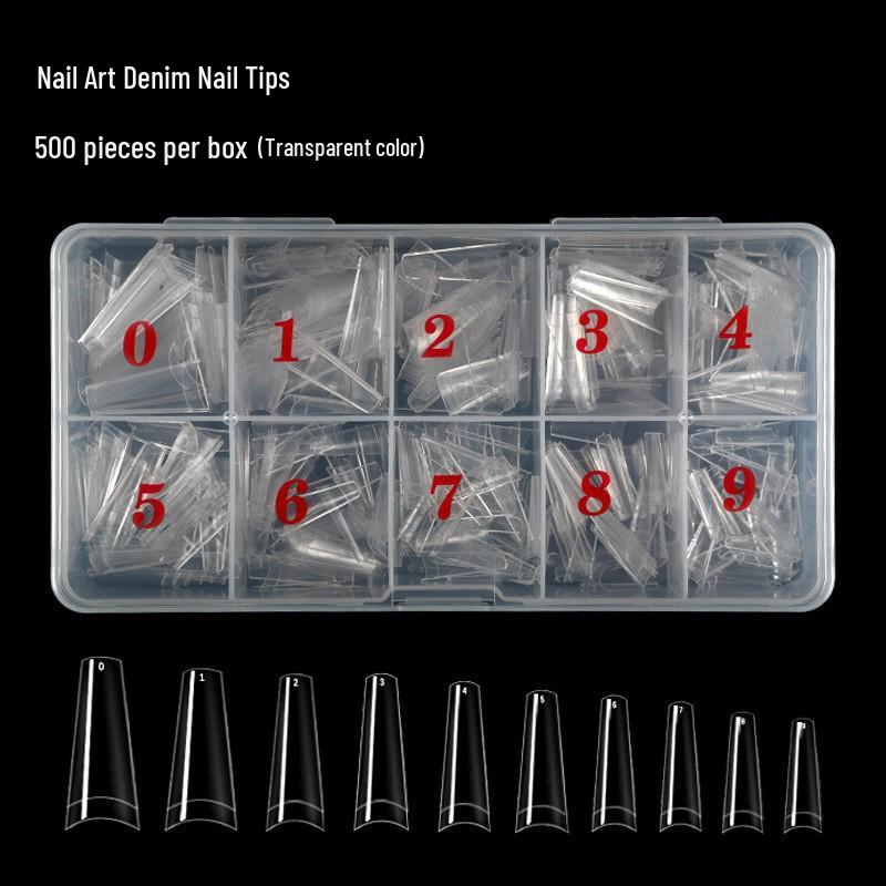 Denim French Flat Head False Nails, Natural Color, 500-Piece Set in Transparent Box