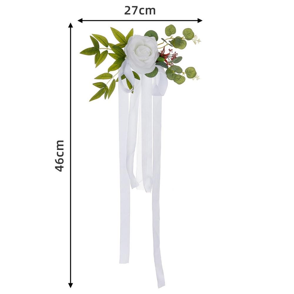 

1pcs Wedding Aisle Decoration Pew Flowers with Artificial Rose Eucalyptus Ribbon for Wedding Ceremony Church Chair Decor білий
